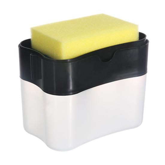 2 in 1 Kitchen Sink Soap Liquid Dispenser Box Easy Press Dishwash Liquid Box with Dishcloths Pot Sponge Brush
