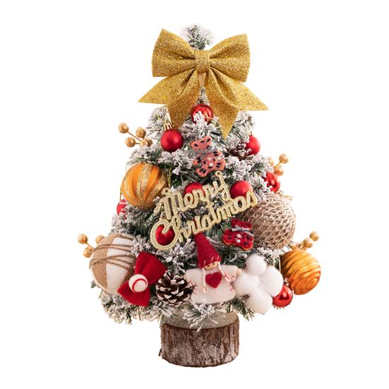 Mini Christmas Tree with LED Light Pre-lit Small Artificial Snow Flocked Tree with Ball Ornaments for Xmas Tabletop Indoor Holiday Decor