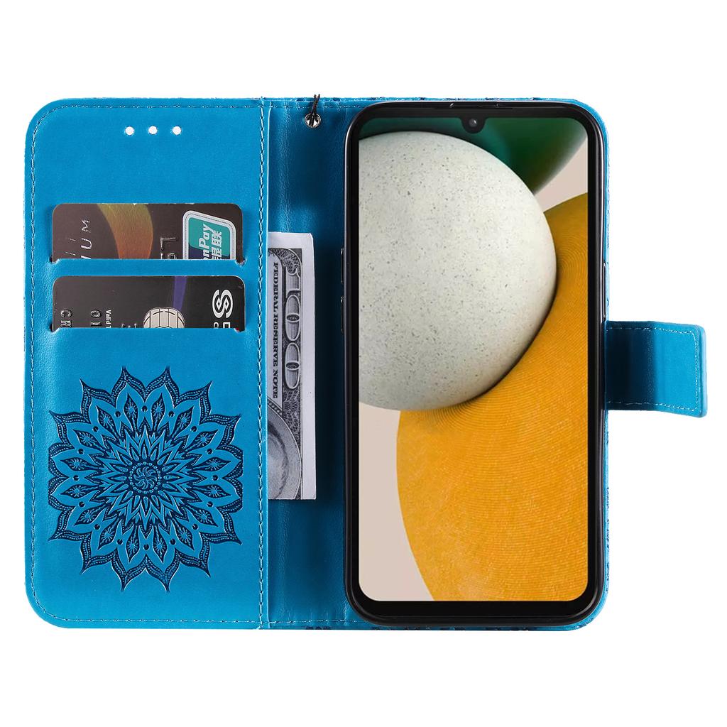 For Samsung Galaxy A15 5G Phone Case Sunflower Imprinted Leather Wallet Stand Cover with Strap