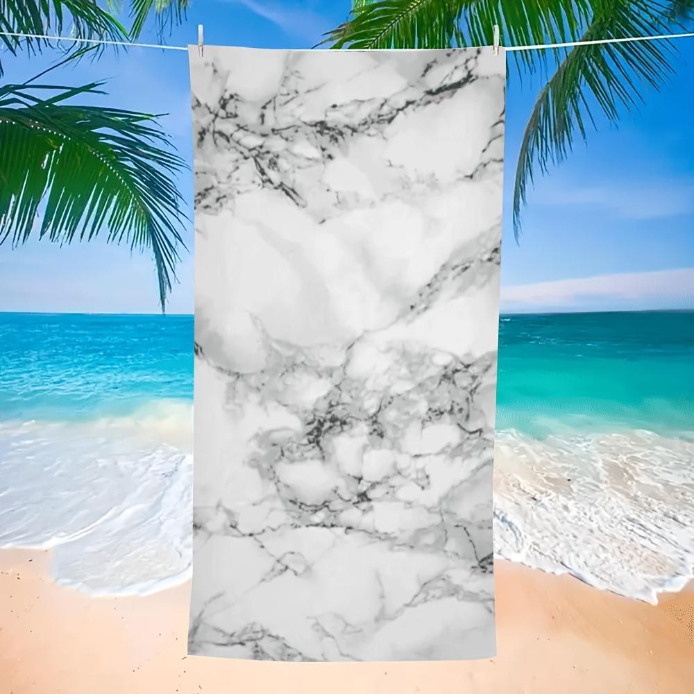 Modern White Marble 2D Flat Printed Microfiber Beach Towel Waterproof Sandproof Luxury Pool Summer Vacation Bath Mat