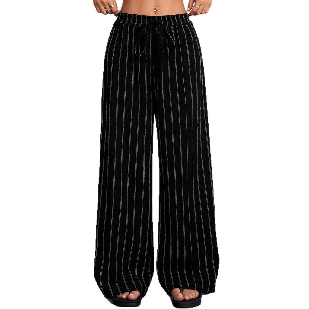 Women's Striped Wide Leg Pants Women's Pinstripe Drawstring Elastic Waist Pants Women's Casual Pants