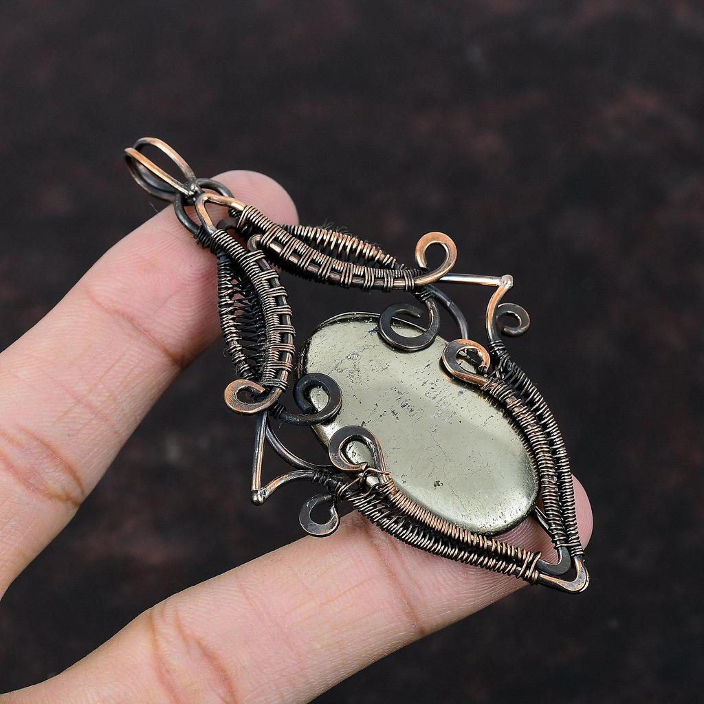 Pyrite Pendant Copper Wire Wrapped Pendant Handmade Pendant Pyrite Jewelry Natural Gemstone Pendant Gift For Mother Copper Wire Wrap Jewelry