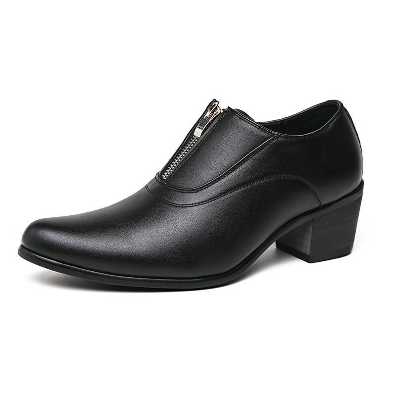 Men's Trendy High-Heeled Leather Shoes for Weddings and Banquets - Size 37, Zipper, Hairdresser Style