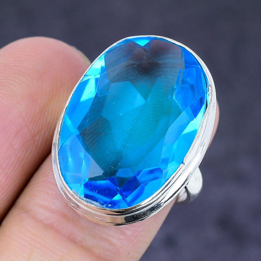 Swiss Blue Topaz Gemstone Handmade 925 Sterling Silver Ring Size 5.5 V6m97