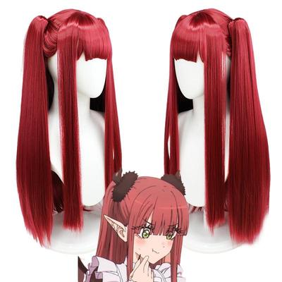 My Dress-Up Darling Marin Kitagawa Little Devil Cosplay Wig, Red Long Pigtails High-Temperature Fiber Hairpiece