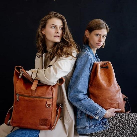 Rucsac din piele Geantă de sport, Geantă sport cu cordon pentru bărbați și femei - maro