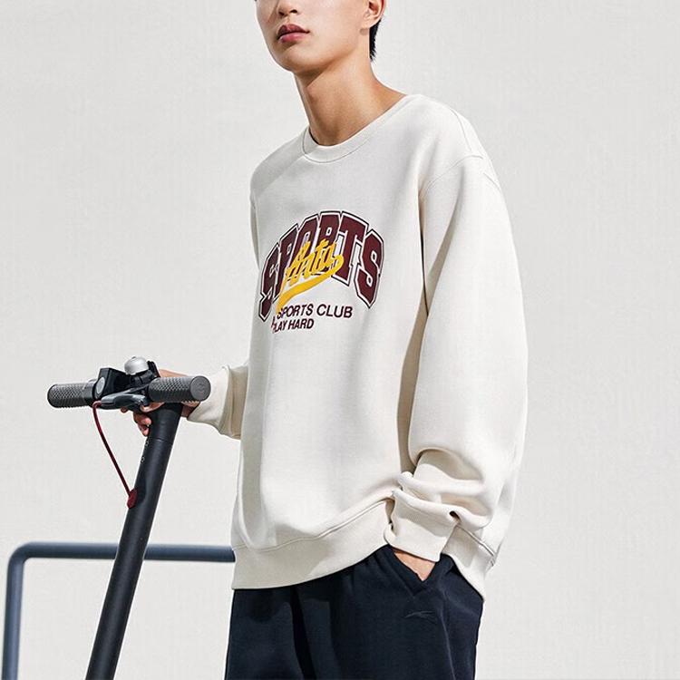 Anta Lifestyle Series Letter Round Neck Pullover Loose Sweatshirt Unisex Sweatshirt Stone-White 152338701-1