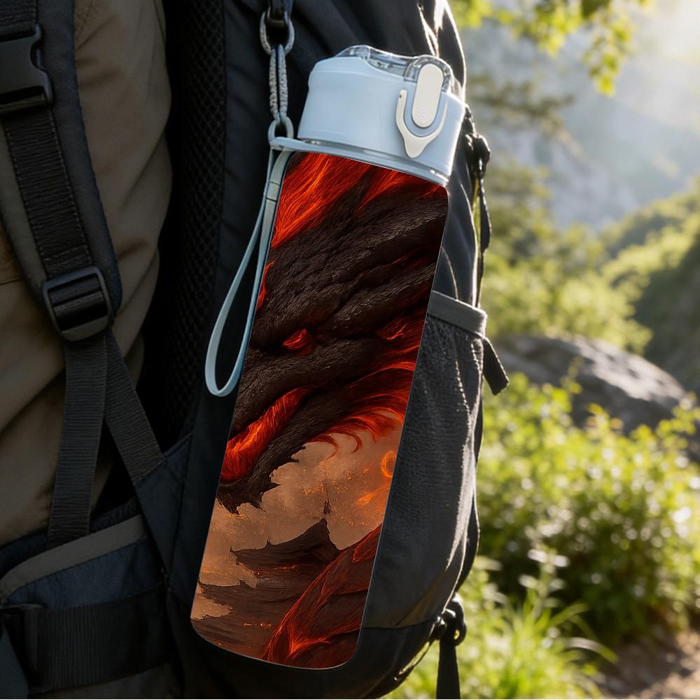 1PC Red Black Fire Dragon Creature Print 750ml Color Plastic Sports Water Bottle Leakproof Flip Straw Lid Suitable for Sports Office Home Use