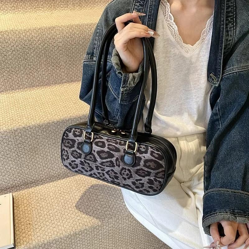Small Leopard   Leather Tote Bags for Women New Autumn Winter Vintage Trend Korean Fashion Luxury Bags