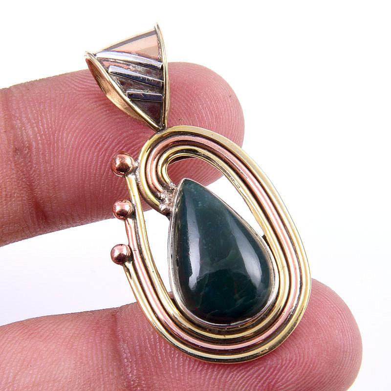 

Natural Bloodstone Gemstone 925 Solid Sterling Silver TwoTone Pendant 1.50 u6j84