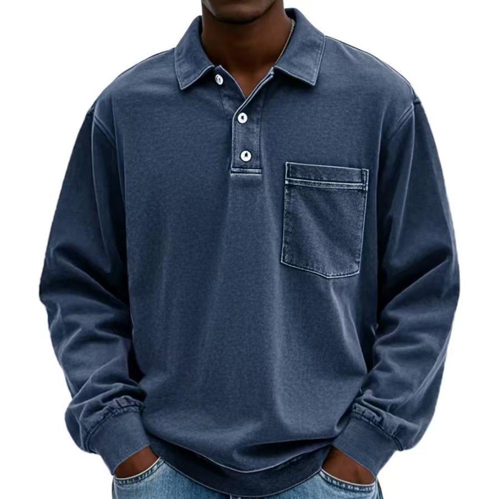 New men's long-sleeved shirt casual versatile simple loose button-down polo shirt