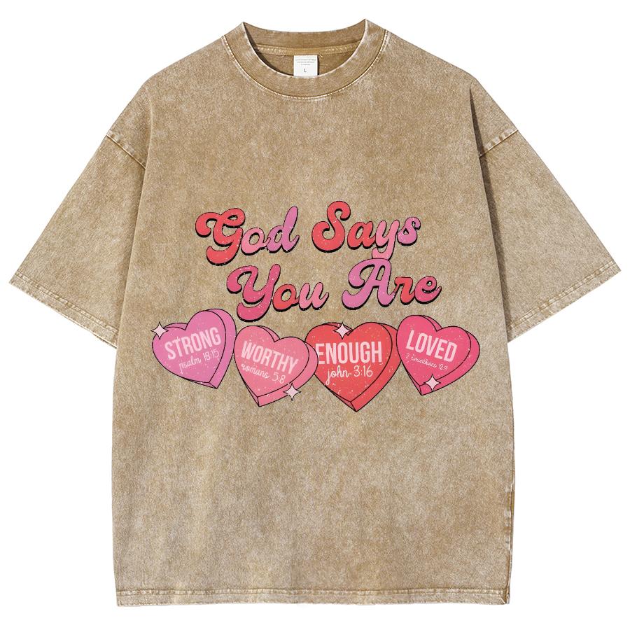 Four Pink Heart Letter Print Women's T-Shirt Washed Fabric Loose Plus Size Short Sleeve Student Sweet Cool Cute Top