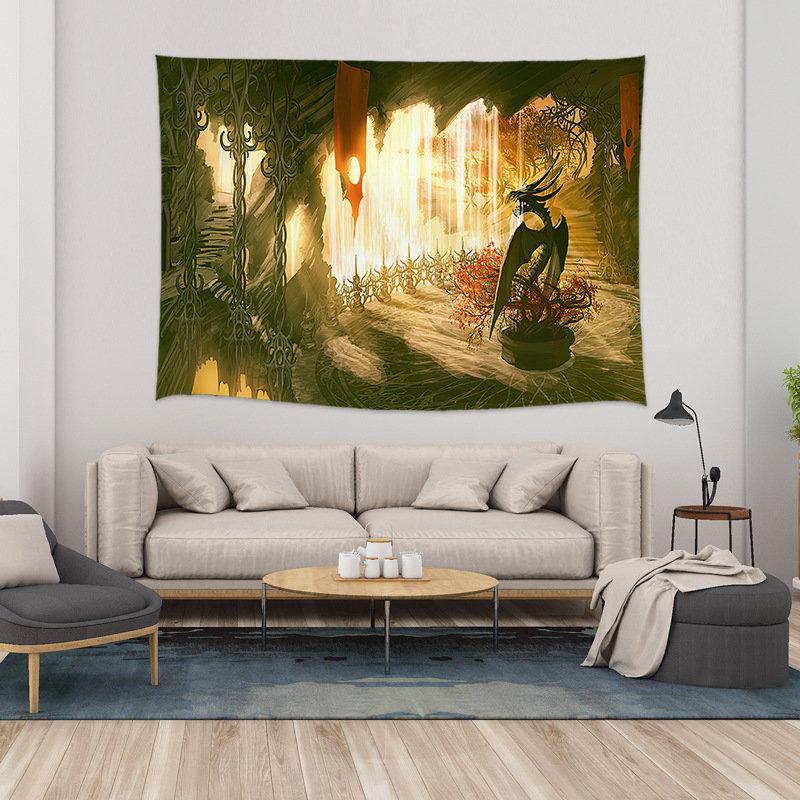 Neon Green Eastern Dragon Tapestry Wall Hanging Psychedelic Oriental Creature Aesthetic Wall Art Bedroom Dorm Room Decor