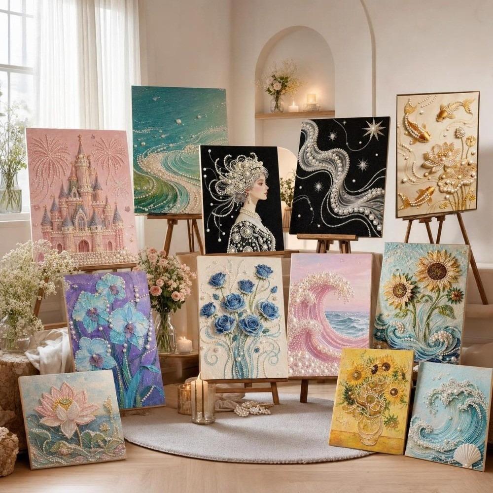 Flower Pearl Beads Painting Sea Self-Adhesive Paintings DIY Painting Material Pack  Home Decor
