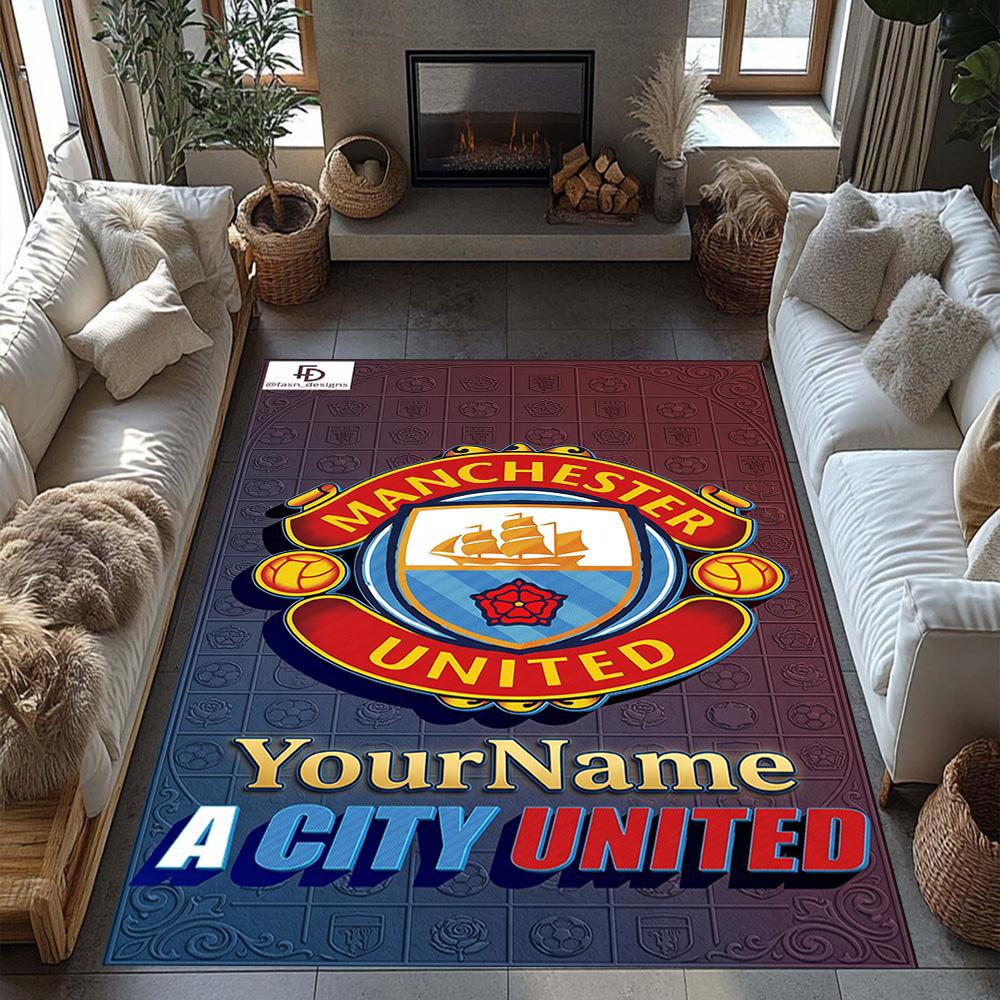 Manchester City Customize Your Name Floor Mat Design for Bedrooms Game Room Dormitory Foyer Antislip Carpet Decorate Offices Wedding Party Gift