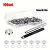 Kit Attrezzi per Occhielli 100 Set Occhielli 6mm 10mm 12mm 14mm Diametro Interno Argento per Abbigliamento Scarpe Borsa Artigianato in Pelle Fai da Te