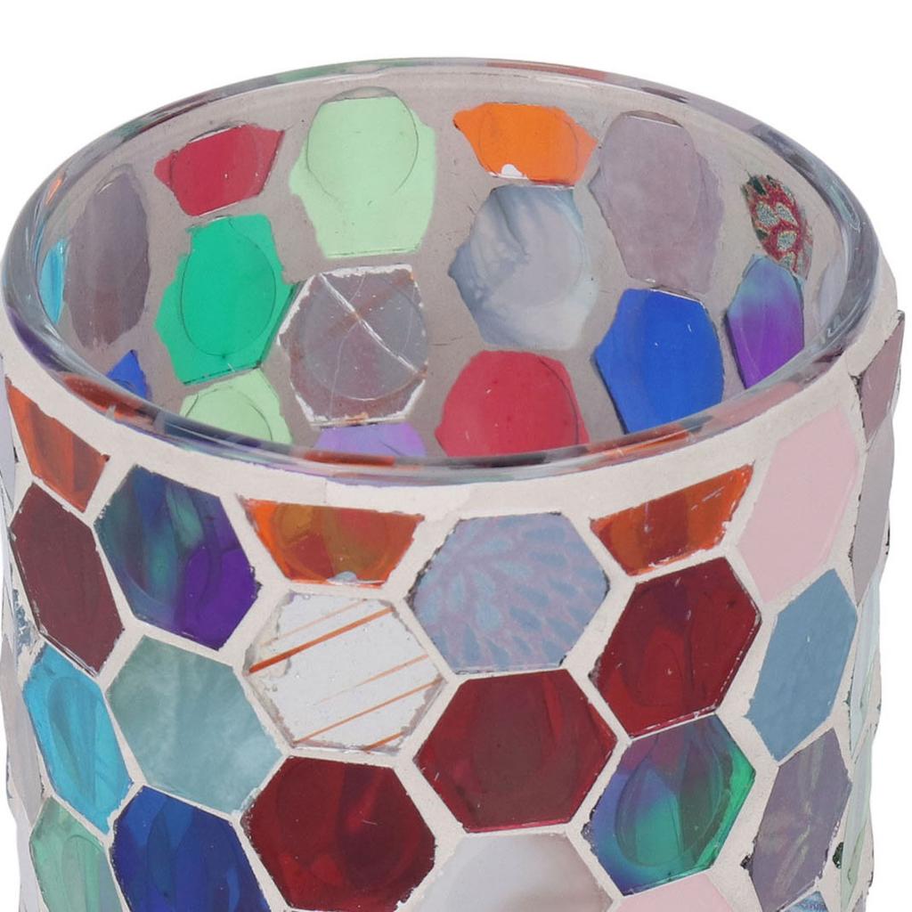 Handcrafted Mosaic Glass Candle Holder Hexagonal Candle Vase Candlestick Holder with Colored Glass Shards for Table Decor Wedding Party