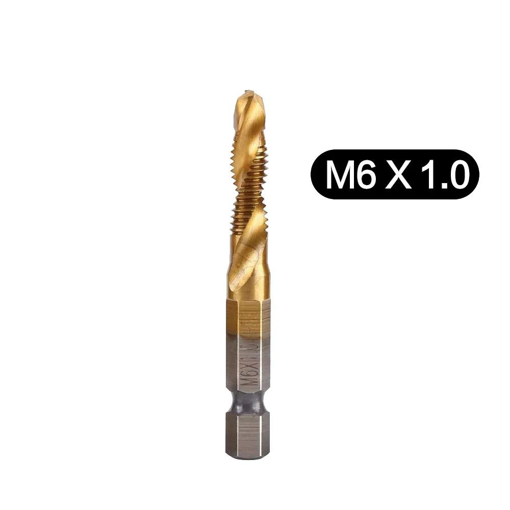 STONEGO 1PC/6PCS High-speed Steel Composite Taps Titanium-plated Spiral Machine-use Open Hole Tapping Chamfering Integrated Taps