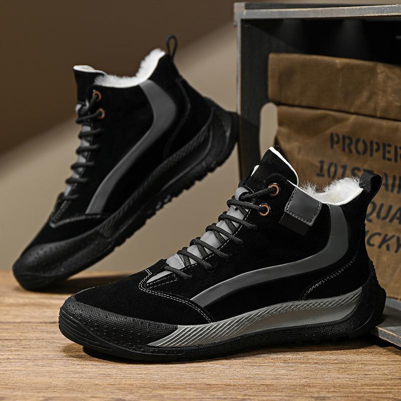 

Флисовые толстые мужские зимние ботинки теплые шнурованные уличные зимние ботинки из хлопка мужская северо-восточная хлопковая обувь 44 чёрный