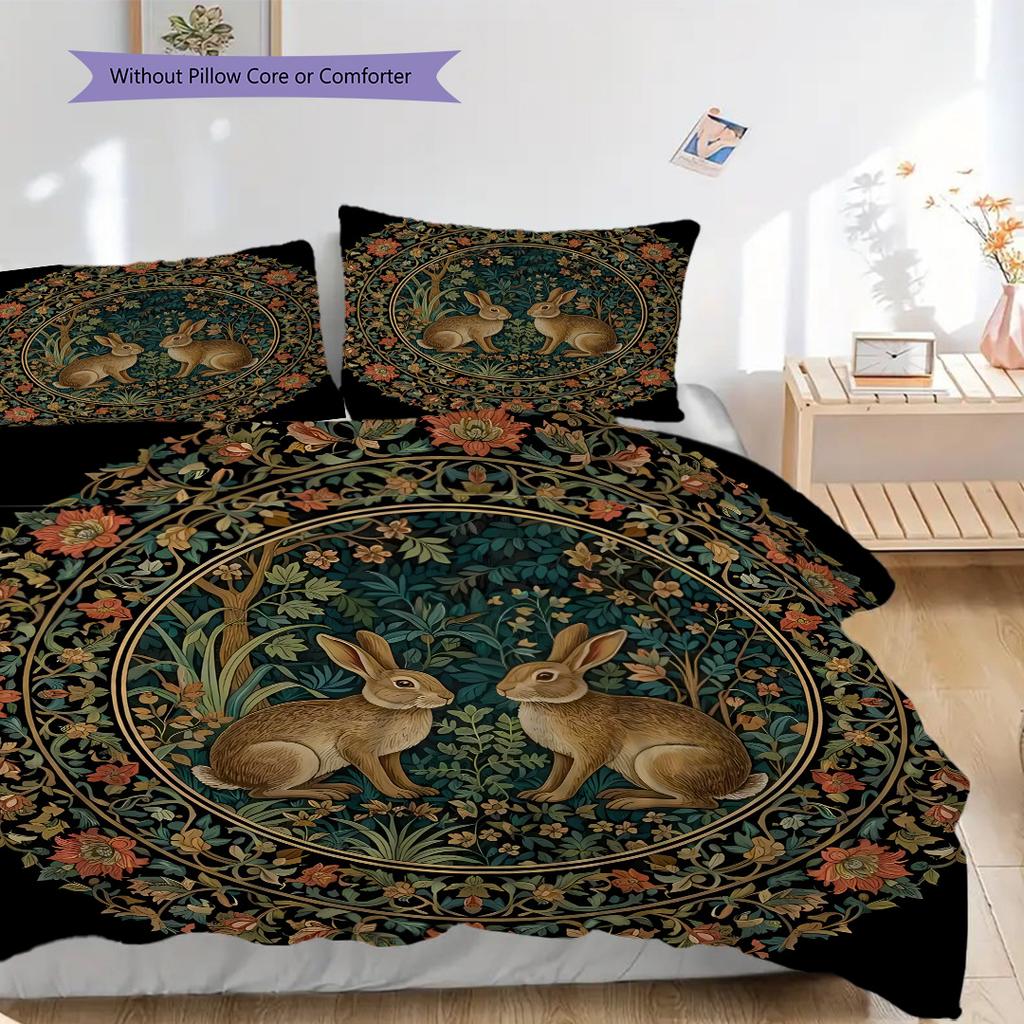 Medieval William Morris Rabbit Design bedding, duvet cover, pillowcase, home decoration, birthday gift (1 * duvet cover+2 * pillowcase, coreless)