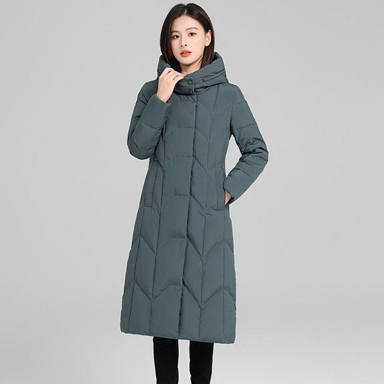 Women Down Jacket 2024 Long Over the Knee Coat Thick Warm 90 White Duck Down Mid Length for Middle Aged and Elderly