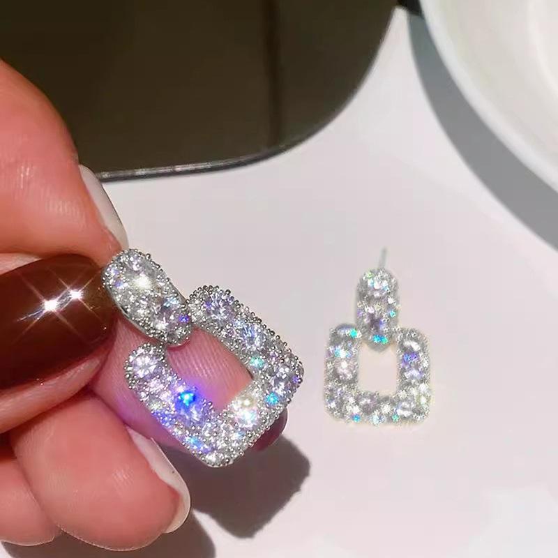 Shiny Earrings, Water Drop Square Design Earrings, Light Luxury Dress Matching
