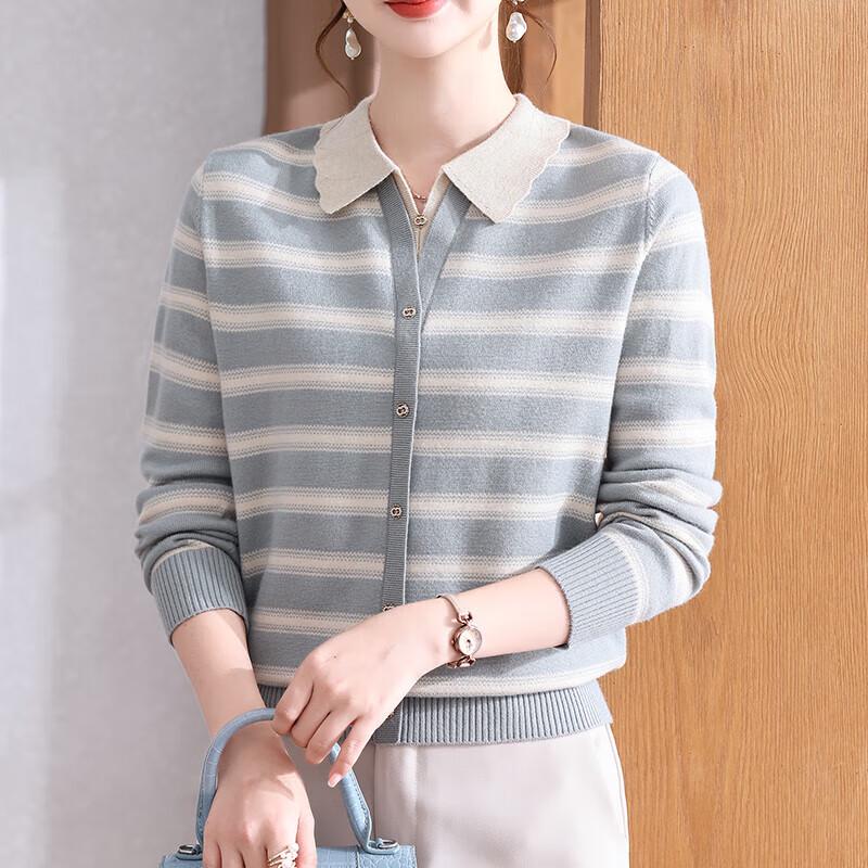 

XUEXI Женский осенний трикотажный топ с лацканами в клетку XL