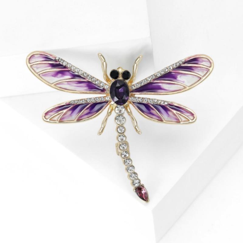 Fashion Alloy Enamel Dragonfly Brooch High-End Versatile Rhinestone Animal Brooch Women'S Clothing Corsage Jewelry Accessory