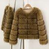 European and American short autumn and winter new round neck fashion warm imitation raccoon fur coat women's fur coat