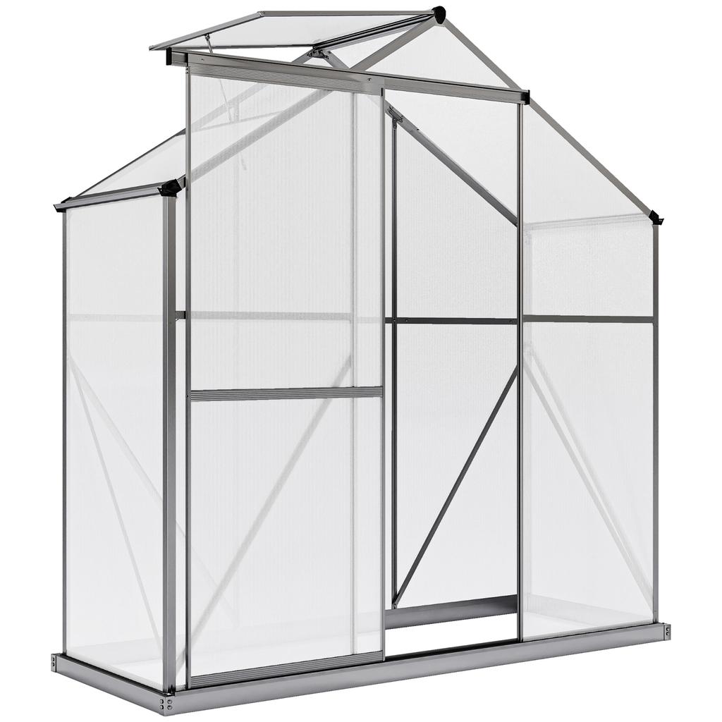 6 X 2.5ft Polycarbonate Greenhouse Walk-In Green House with Rain Gutter, Sliding Door, Window, Foundation, Dark Grey
