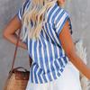 Vår-sommer bluser jakkeslag kortermet stripete skjorte dame-skjorter med enkelt bryst