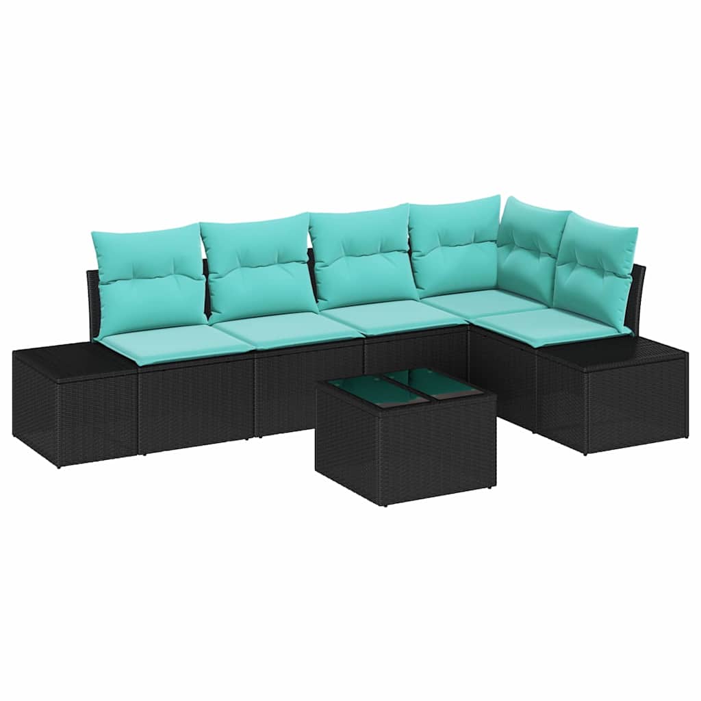 Garden Sofa Set with Cushions 6 pcs Black Poly Rattan