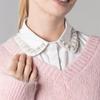 Comfortable Polyester Detachable Collar for Women Faux Pearls and Bead Removable Button Lightweight False Collar Shirt