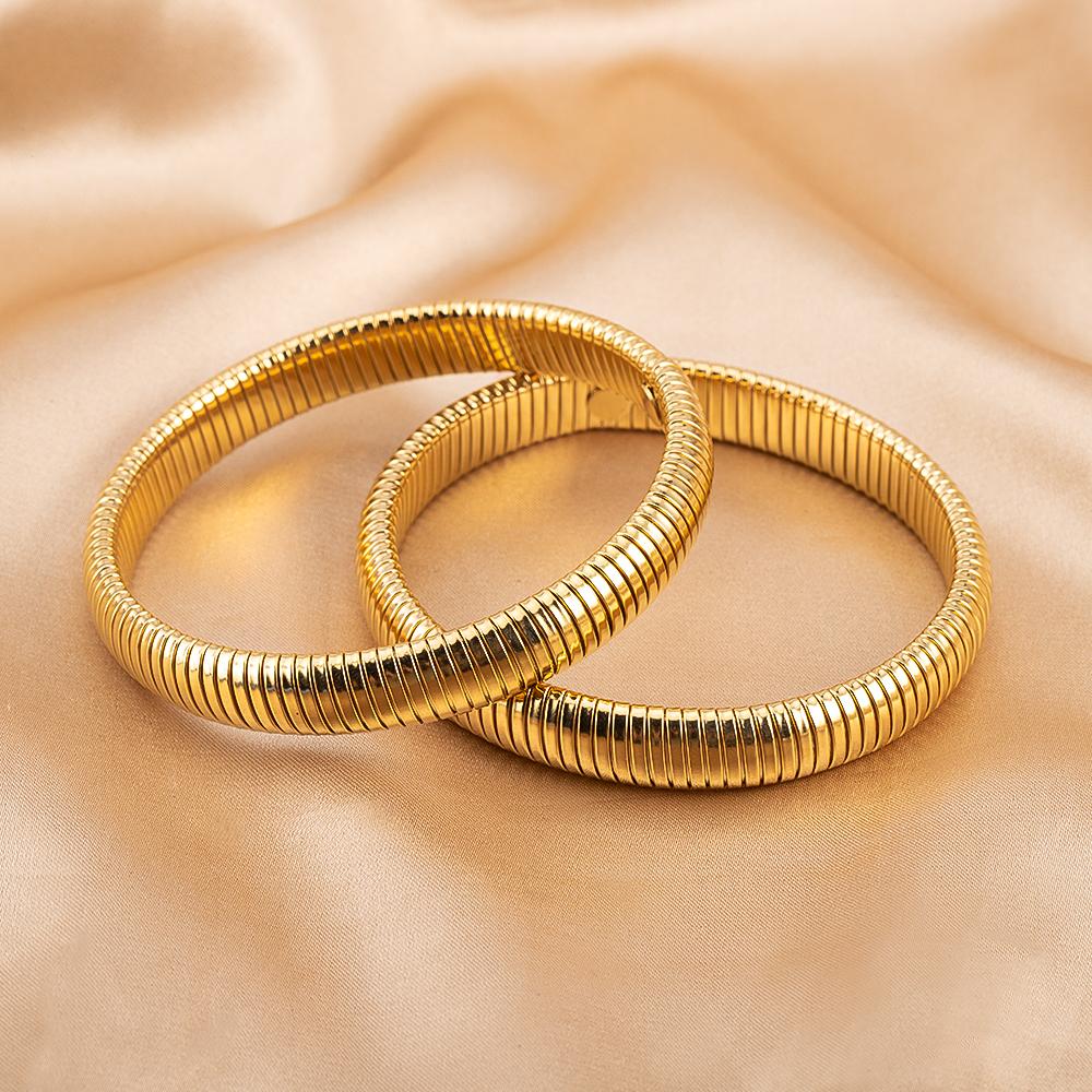 Elastic Stainless Steel Bangle Flex Snake Chain Cuff Bracelet Gold Plated Thick Wide Bracelet Wristband Trend Jewelry Women Gift