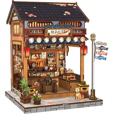 CuteBee Book Nook Kit Japanese Izakaya Dollhouse Miniature House Wooden Puzzle with LED Light 3D Puzzle for Beginners