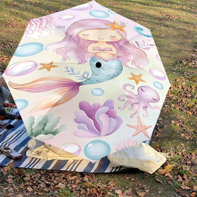 1PC Mermaid Octopus Umbrella-8-Rib Reinforced Portable Folding Travel Suitable for All Seasons Outdoor Daily Use-Z0455