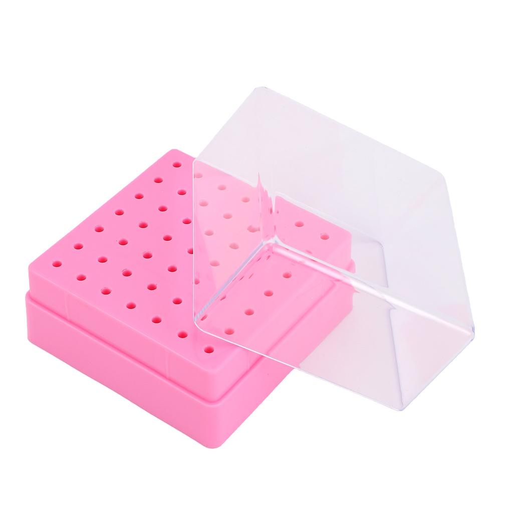 49 Holes Nail Drill Bit Holder Display Case with Transparent Cover Nail Drill Bits Storage Box Pink