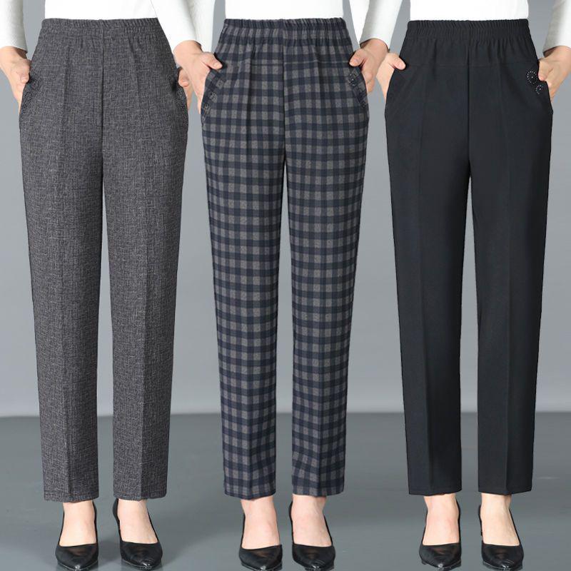 Plus Size High Waist Elastic Pants for Middle-Aged Women - Straight Leg, Casual Grandma Pants