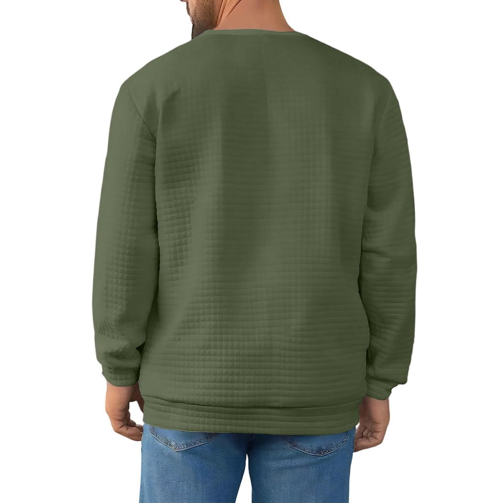 Men's Loose-fitting Casual Waffle-weave Neck Long-sleeved Top