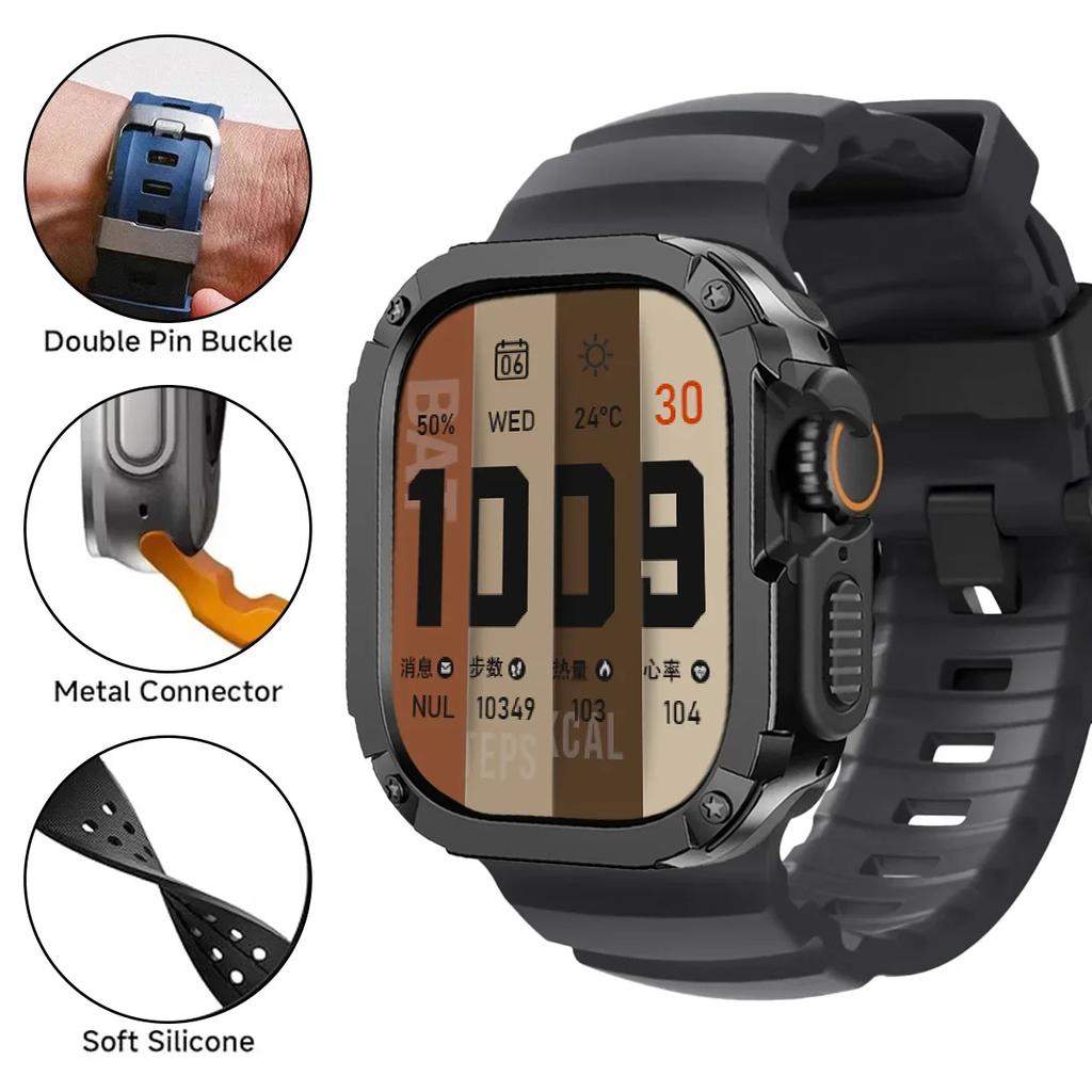 Band+Case for Apple Watch Ultra 2 49mm 44 45 46mm Sport Silicone Strap TPU+PC Cover iWatch Series10/8/7/SE/6/5 Protector Bumper