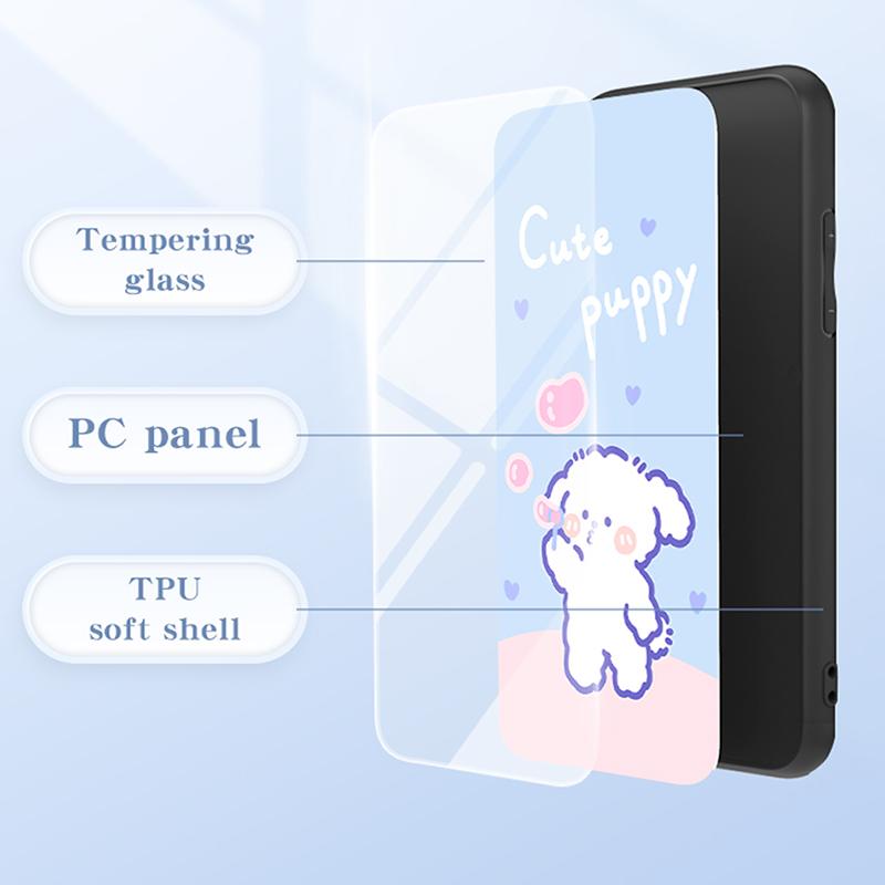 For Xiaomi Redmi 13C 5G/13R 5G/Poco M6 5G Tempered Glass Case Cartoon Pattern Phone Cover