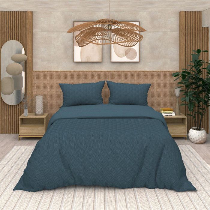 Parure housse de couette 3D microfibre 240x220 cm GAIA bleu canard, par Soleil d'Ocre