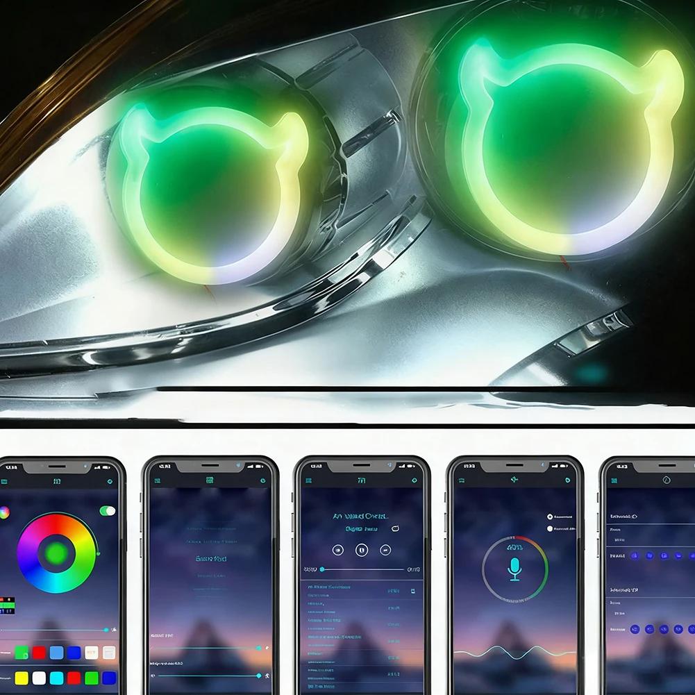 Car Headlight Demon Style Heart LED Angel Eye Ring with APP Control RGB Color Changing for Car Headlight Modification 12V