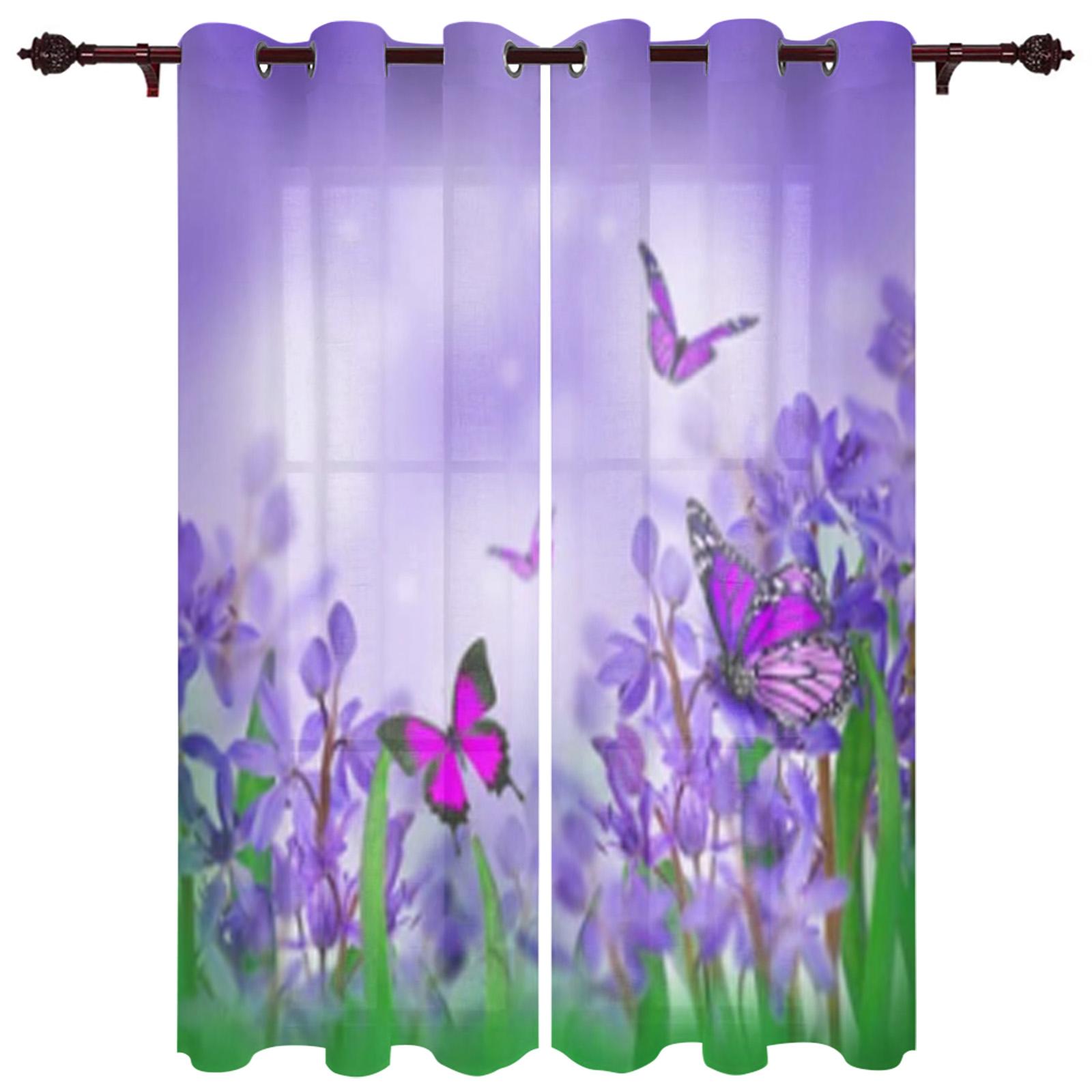 Фиолетовый завод цветок оконная занавеска спальня гостиная оконные шторы кухонные — фото 7