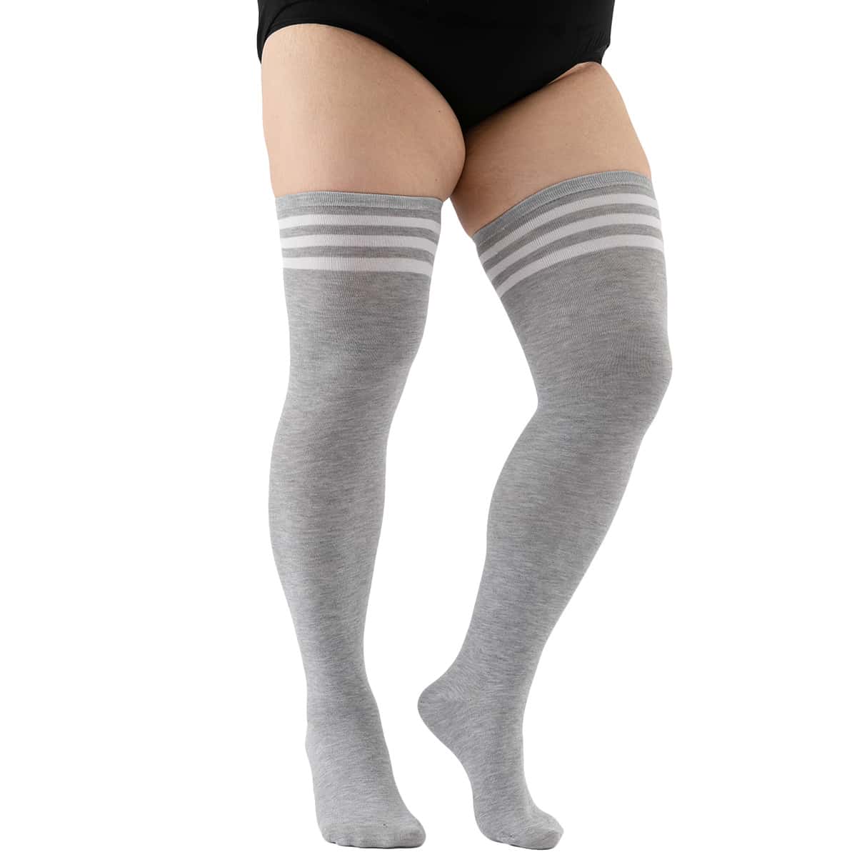 Übergroße Oberschenkelhohe Überknie Lange Socken Damen Übergröße Mädchen Mode Schwarz Weiß Gestreifte Strumpfhose Dicke Beinwärmer Herbst XL 40-100KG(80-200LBS) gray