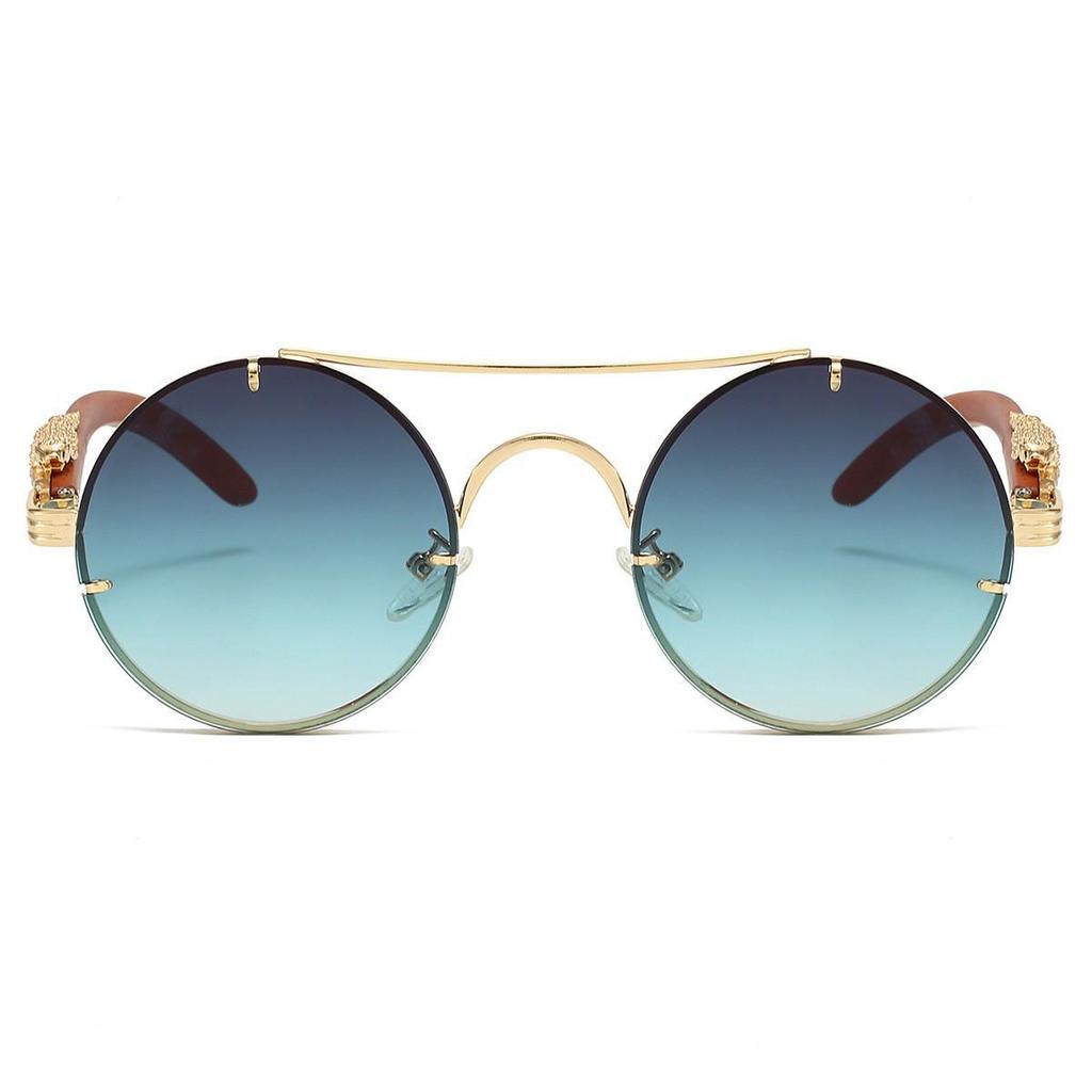 Retro Double-Beam Leopard Head Round Sunglasses for Men & Women - Trendy & Stylish