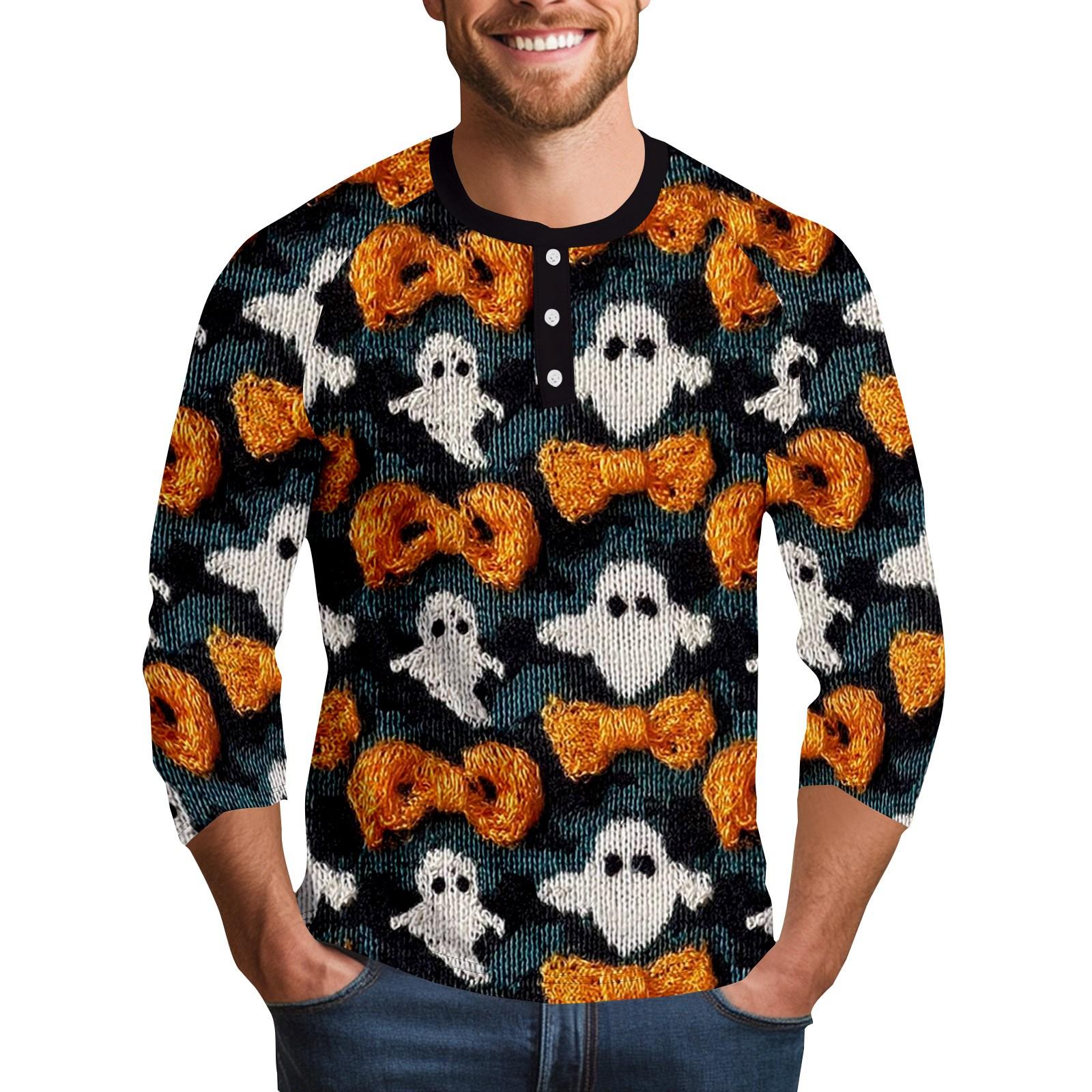 

Мужской Хэллоуинский принт на воротнике, рукав три четверти M шафрановый