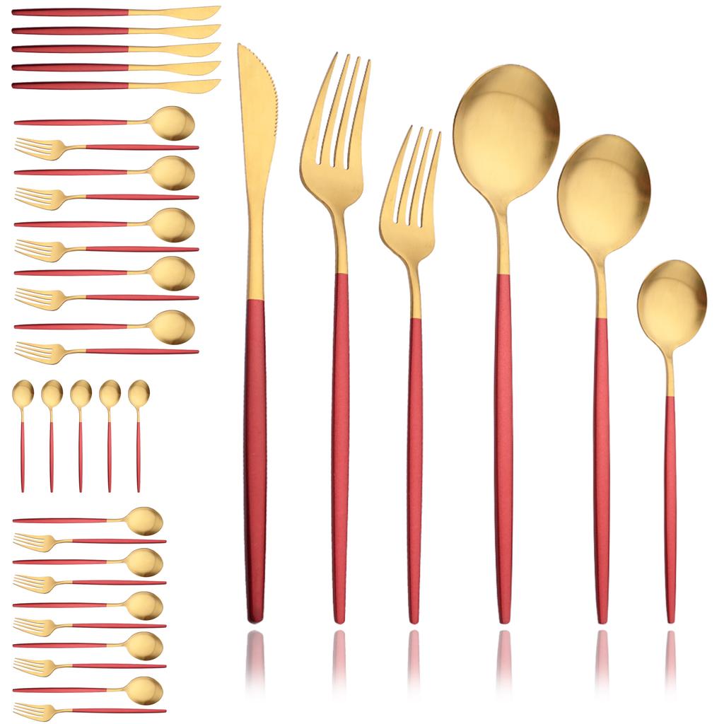 Black Gold 36Pcs Matte Flatware Dinnerware Set Knife Dessert Fork Spoon Dinner Set Stainless Steel Tableware Kitchen Cutlery Set