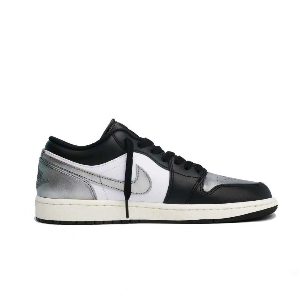 Jordan Air Jordan 1 Black Silver Toes Abrasion Resistant Low Top Vintage Basketball Shoes Men's Silver Black 553558-081(Team664-S-SBOX)