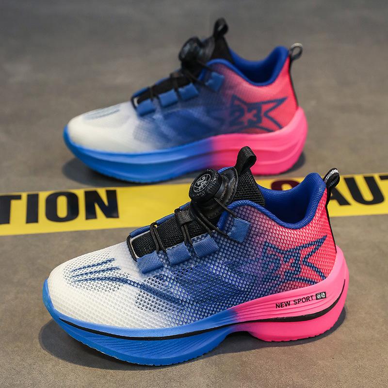 Youth running shoes summer hollow single mesh breathable rotating buckle children's sports shoes shock absorption shoes rotating buckle